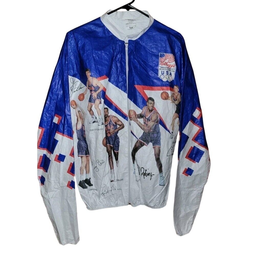 Vintage 1992 USA Olympic Dream Team Tyvek Jacket Kelloggs Basketball Large 90s